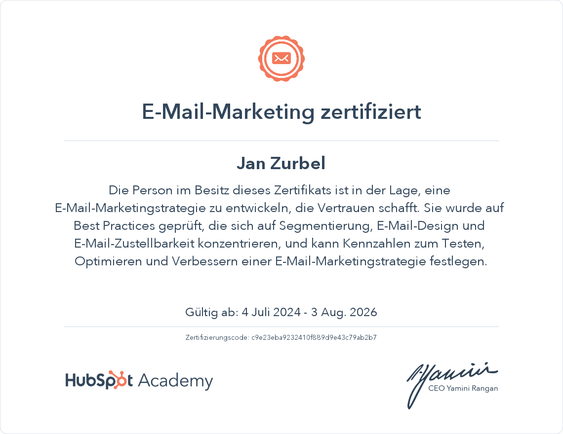 Email Marketing Zertifikat