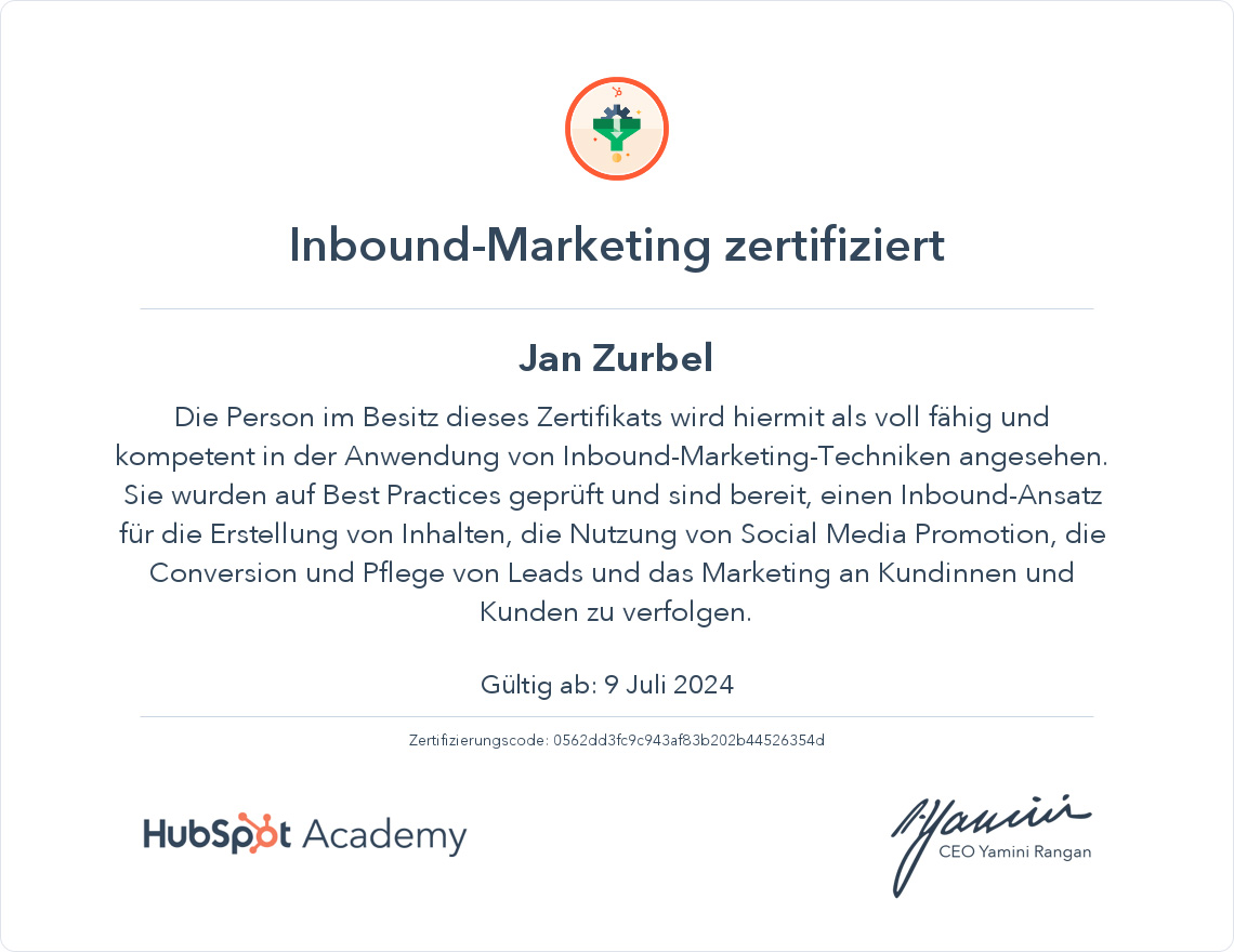 Inbound Marketing Zertifikat