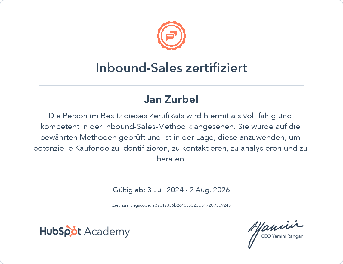 Inbound Sales Zertifikat