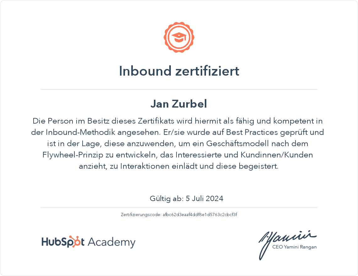 Inbound Methodik Zertifikat