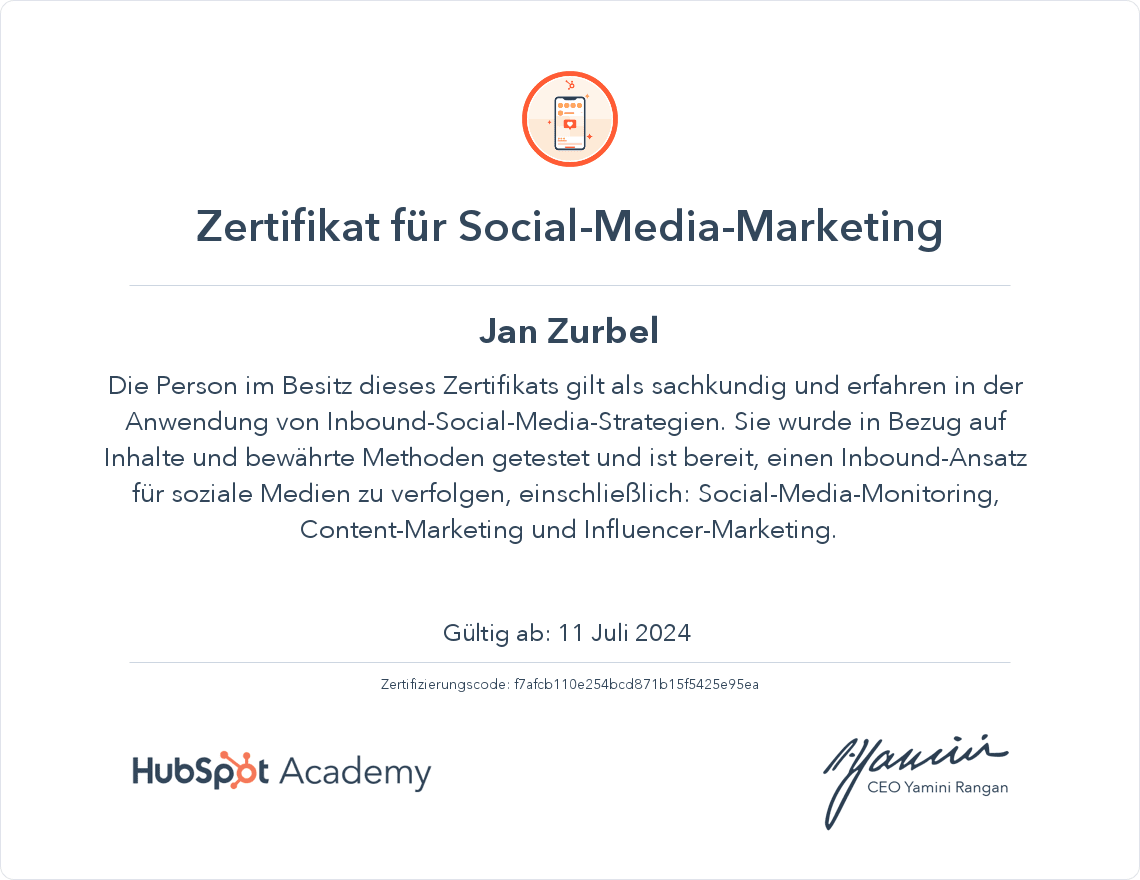 Social Media Marketing Zertifikat