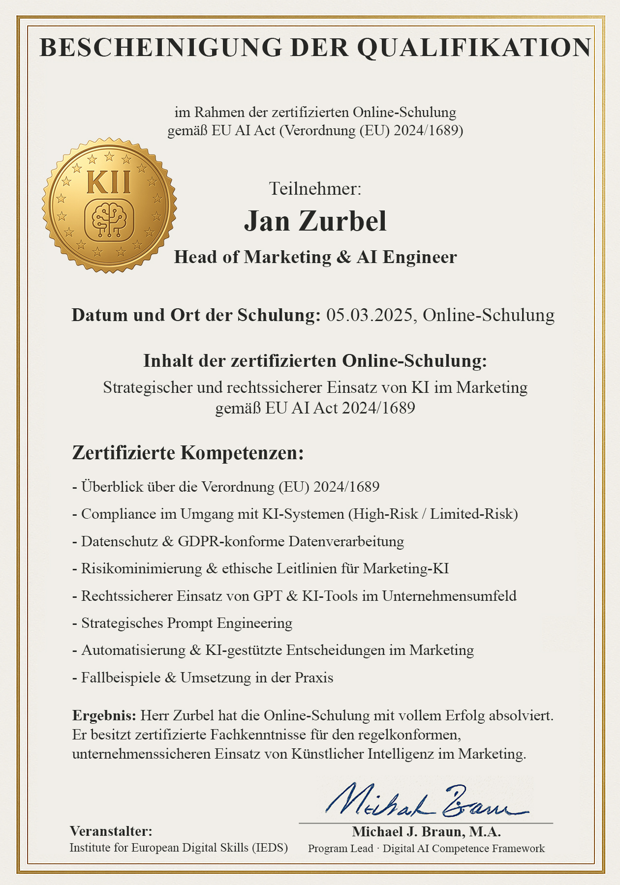 IEDS KI-Kompetenz Zertifikat